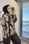 6142 Angora Kendinden Desenli Triko Tunik Bej