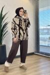 6142 Angora Kendinden Desenli Triko Tunik Bej