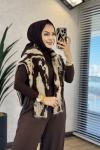 6142 Angora Kendinden Desenli Triko Tunik Bej