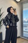 6142 Angora Kendinden Desenli Triko Tunik Antrasit