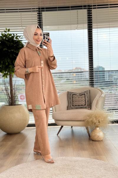 6144 Önü Düğmeli Takım Latte