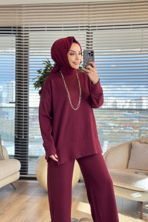 6149 Etek Ucu Parçalı Takım Bordo
