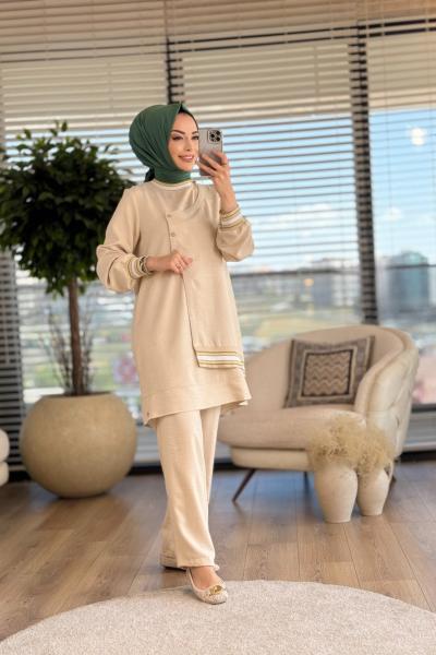 6151 Ön Parça Detaylı Takım Bej