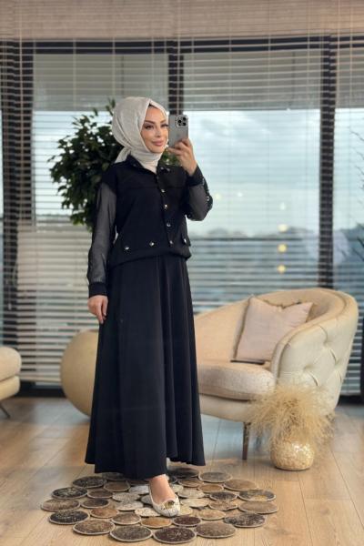 6170 Kolları Fileli Takım Siyah