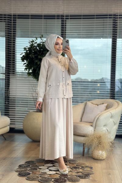 6170 Kolları Fileli Takım Bej