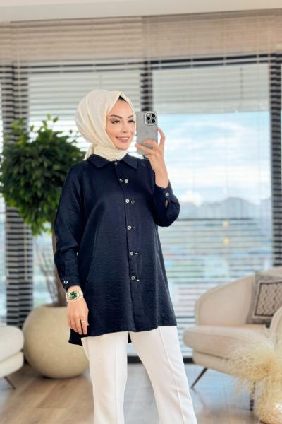 6183 Çift Düğmeli Tunik Siyah