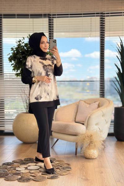 6185 Önü Batik Desen Takım Siyah