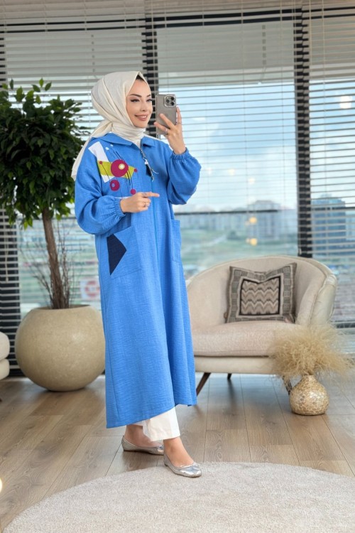 6225 Sol Göğüs Geometrik Parçalı Ferm.Kap İndigo
