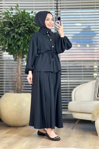 6232 Bel Bağcıklı Etekli Takım Siyah