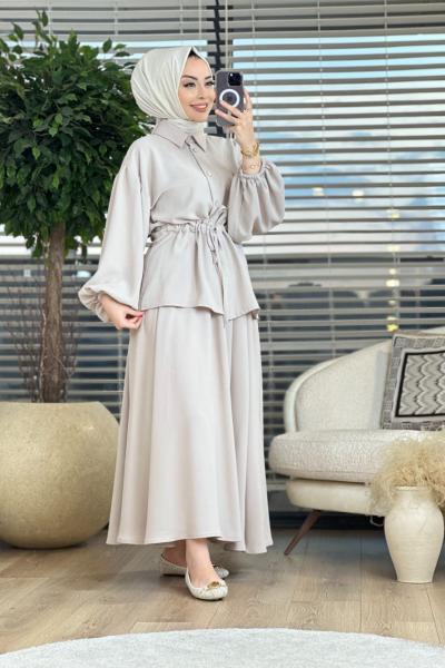 6232 Bel Bağcıklı Etekli Takım Bej