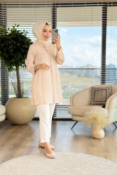 6241 Sol Roba Sim Kordon Detaylı Tunik Bej