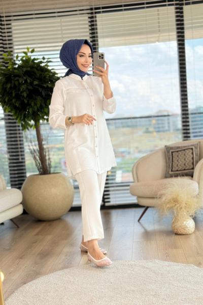 6241 Sol Roba Sim Kordon Detaylı Tunik Ekru