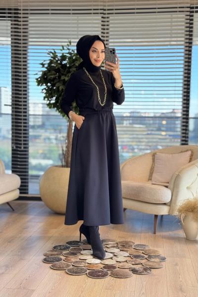 6264 Scuba Cepli Kloş Etek Siyah