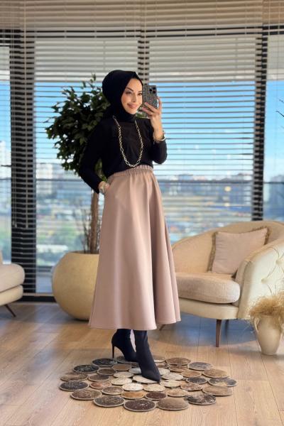 6264 Scuba Cepli Kloş Etek Vizon