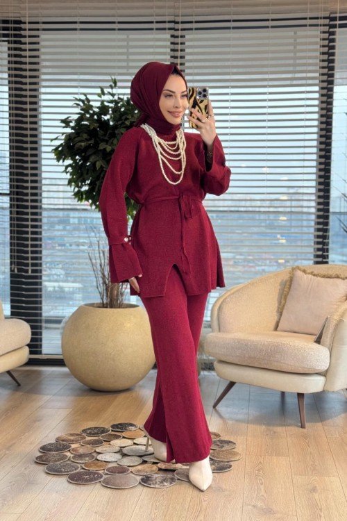 6691 Simli İspanyol Kol Takım Bordo