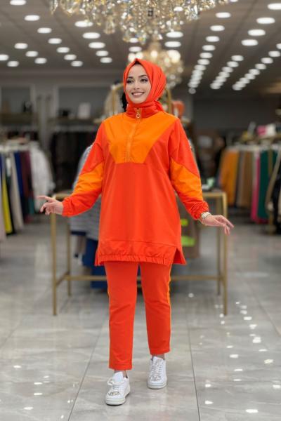 6799 Ön Ve Kolu Parçalı Patı Fermuarlı Takım Oranj