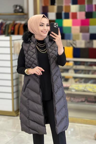 6812 Robası Baklava Kapitone Şişme Yelek Siyah