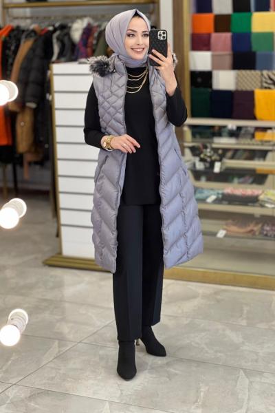 6812 Robası Baklava Kapitone Şişme Yelek Gri