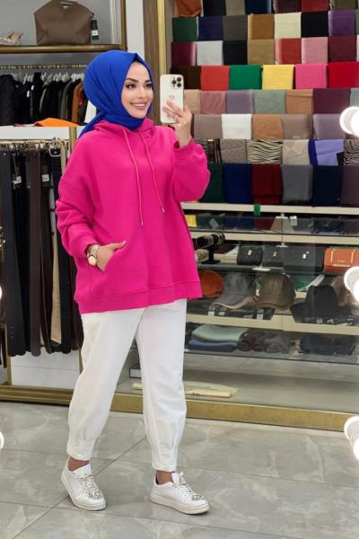6814 Kapşonlu Sweat Fuşya