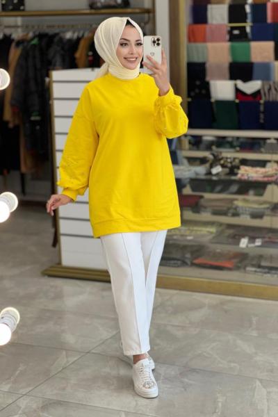 6828 Kolları Taş İşlemeli Sweat Sarı