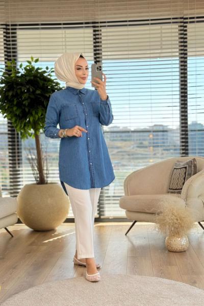 6835 Kot İki Cepli Tunik Koyu Mavi