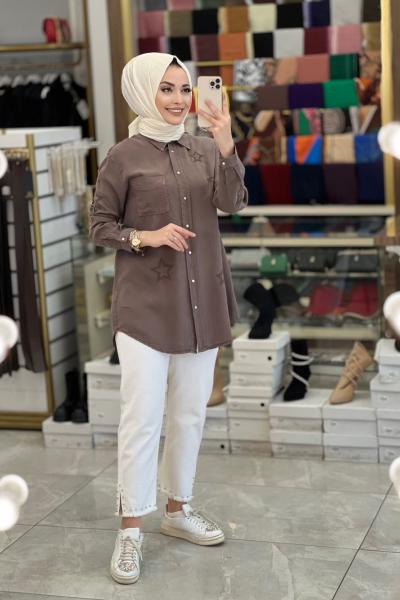 6846 Yıldız Nakışlı Tencel Tunik Antrasit