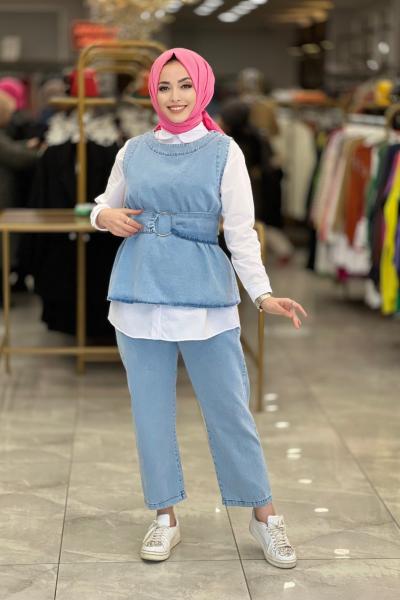 6868 Gömlek Üstü Yelek Kot Takım Mavi