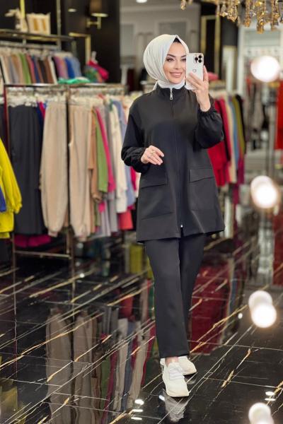 6899 Ön Fermuar Ve Cepli Takım Siyah