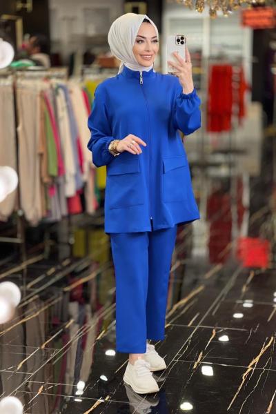 6899 Ön Fermuar Ve Cepli Takım Saks