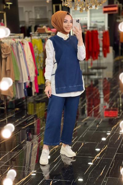 6909 Tencel Gömlek Üstü Kot Takım Lacivert