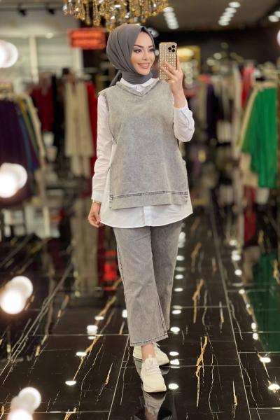 6909 Tencel Gömlek Üstü Kot Takım Antrasit