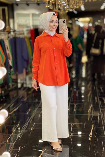6916 Tencel Tunik Mercan