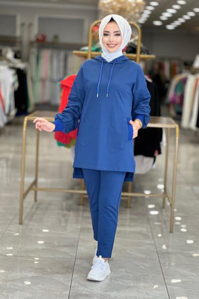 6970 İki İplik Cep Manşet Simli Takım İndigo