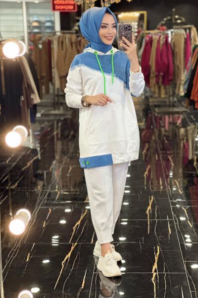 6994 Roba Ve Sağ Kol Kot Detay Tunik Ekru