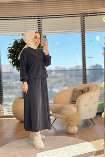 70011 Osyho Sıfır Yaka Kanguru Cepli Takım Siyah