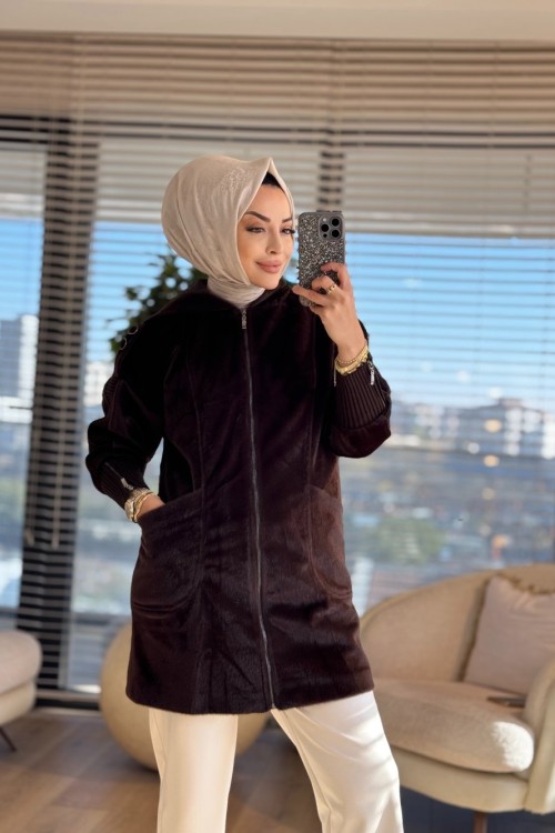 70027 Angora Omuzları Apoletli Kaban Kahve