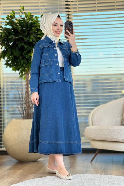 7004 Ön Dört Cepli Etekli Kot Takım Lacivert