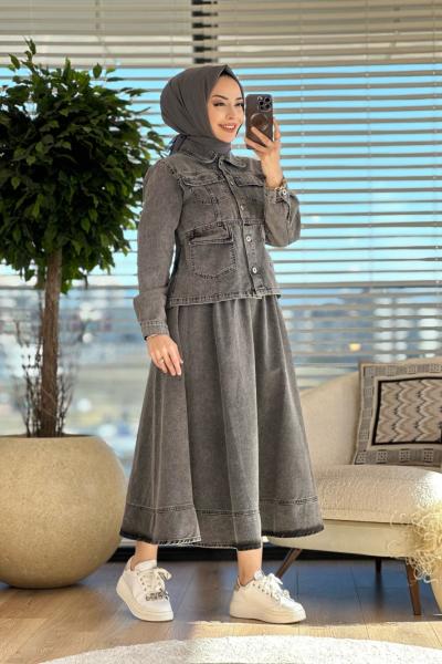 7004 Ön Dört Cepli Etekli Kot Takım Antrasit