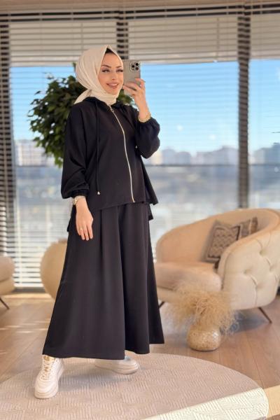 70041 Ön Fermuarlı Kapşonlu Takım Siyah