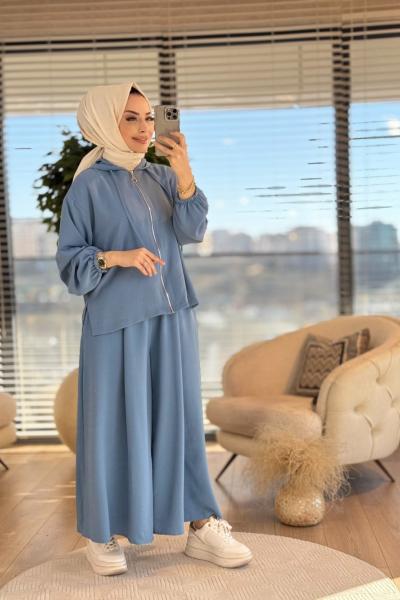 70041 Ön Fermuarlı Kapşonlu Takım İndigo