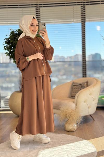 70041 Ön Fermuarlı Kapşonlu Takım Kahve