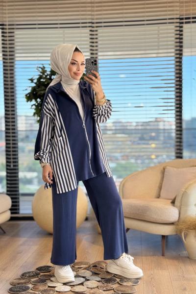 70081 Yanları Çizgili Takım Lacivert