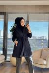 70082 Saçak Yakalı Uzun Yelek Siyah