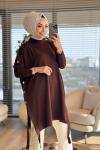 7011 Dicle Yanları Düğmeli Tunik Kahve