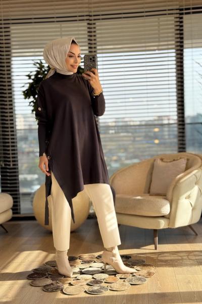 7011 Dicle Yanları Düğmeli Tunik Antrasit