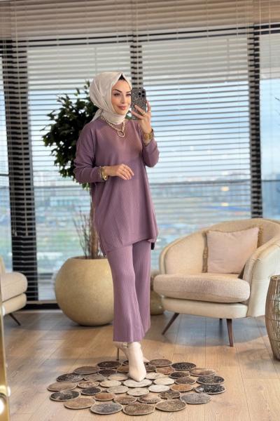 7016 Vanezia Fitilli Triko Pantolonlu Takım Gül