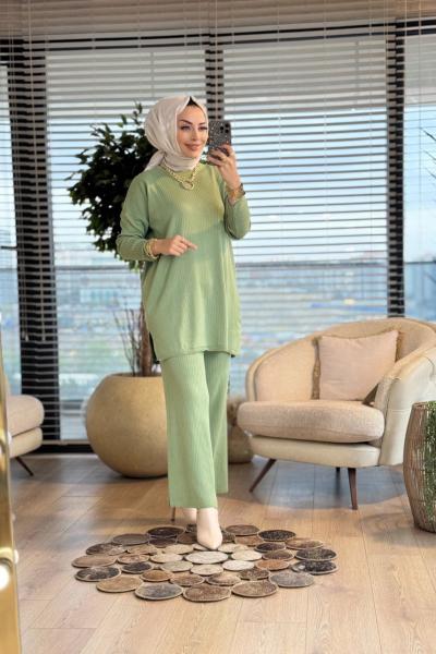 7016 Vanezia Fitilli Triko Pantolonlu Takım Çağla