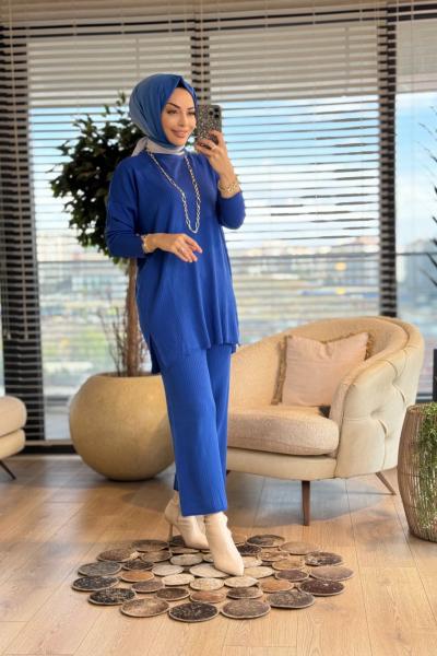 7016 Vanezia Fitilli Triko Pantolonlu Takım Saks