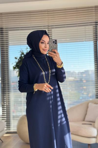 7017 Öpücük Yaka Vanezia Elbise Lacivert