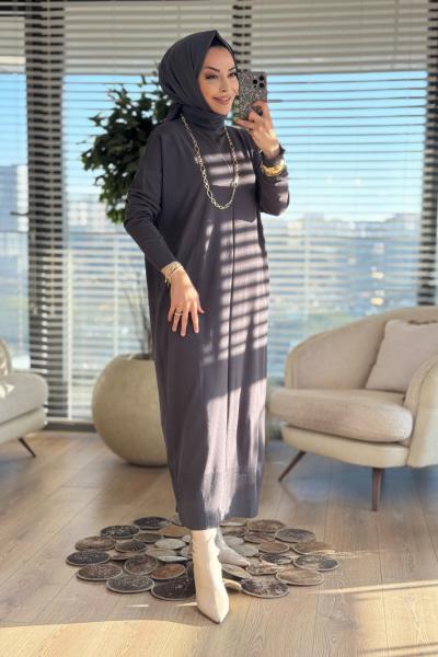 7017 Öpücük Yaka Vanezia Elbise Antrasit